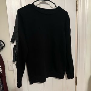 Black Sweatshirt with bow/ ribbon sleeves